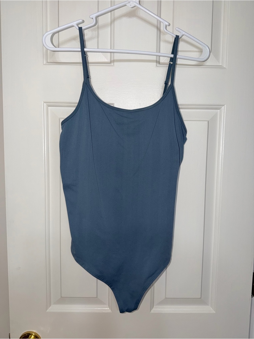 SO Women’s Slate Blue Scoop Neck Bodysuit with Adjustable Straps